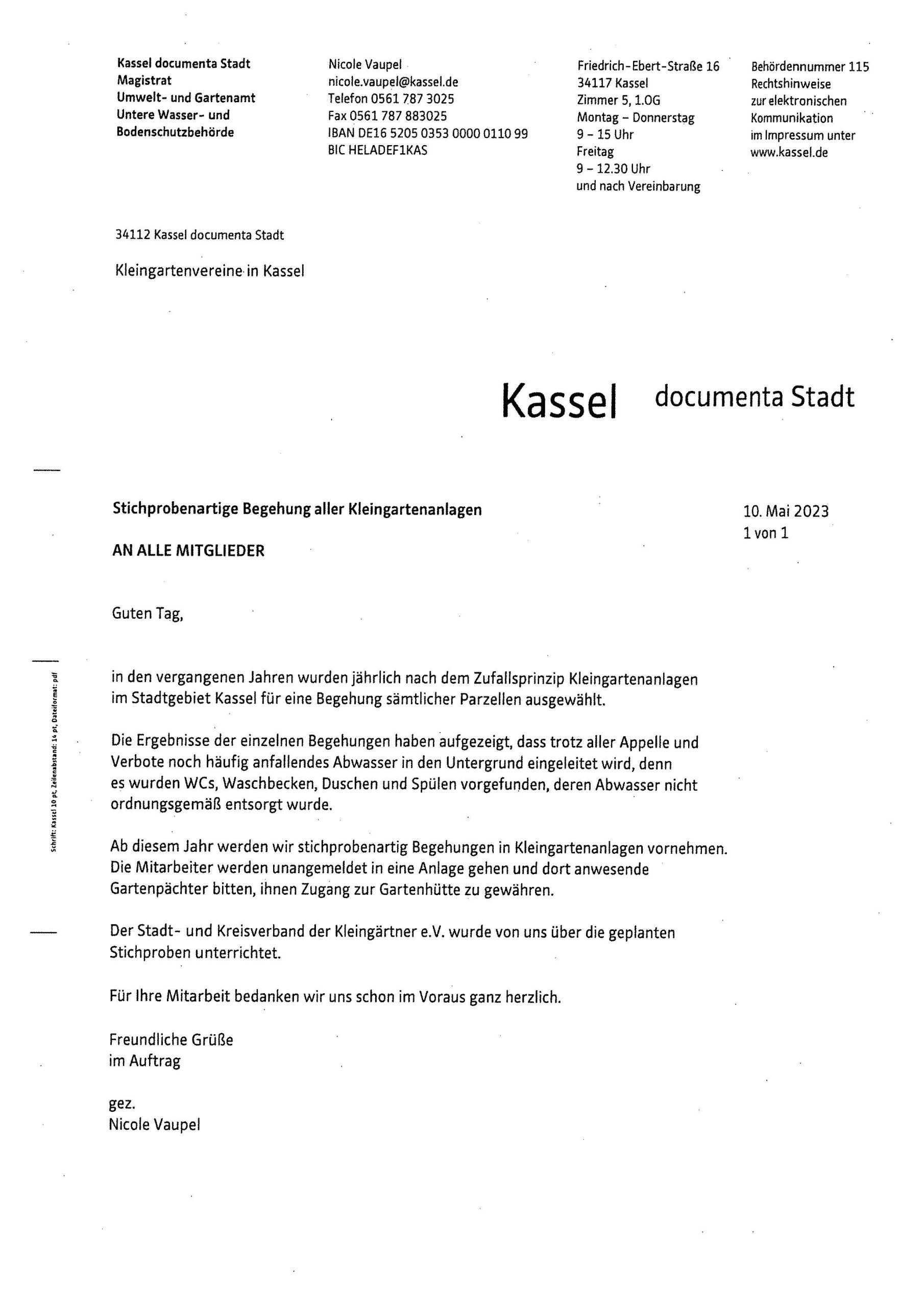 Stichprobenartige Gartenbegehungen der Kleingärtenanlagen